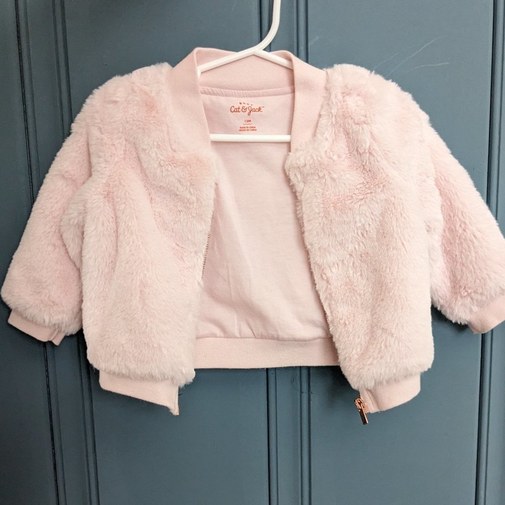 Cat and Jack faux fur pink jacket 12M